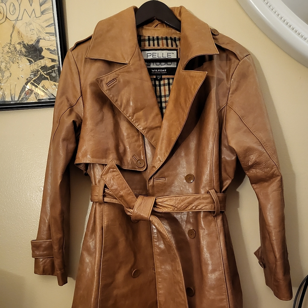 Vintage Wilsons leather pelle studio brown gold coat jacket womens medium
